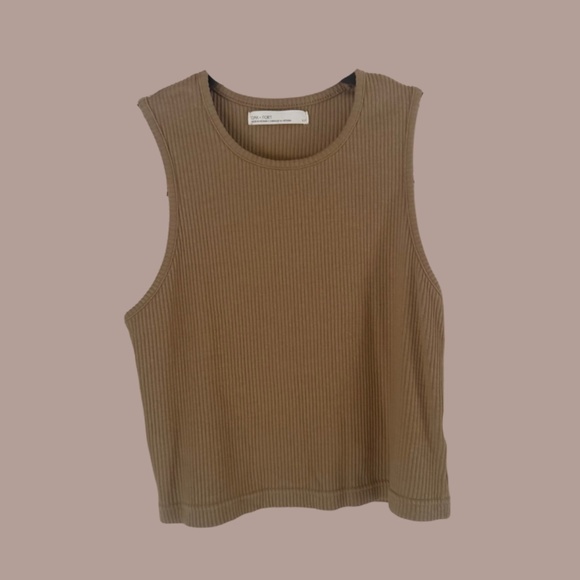 Oak + Fort Ribbed Racerback Tank | Size L | Dark Beige - Picture 1 of 6